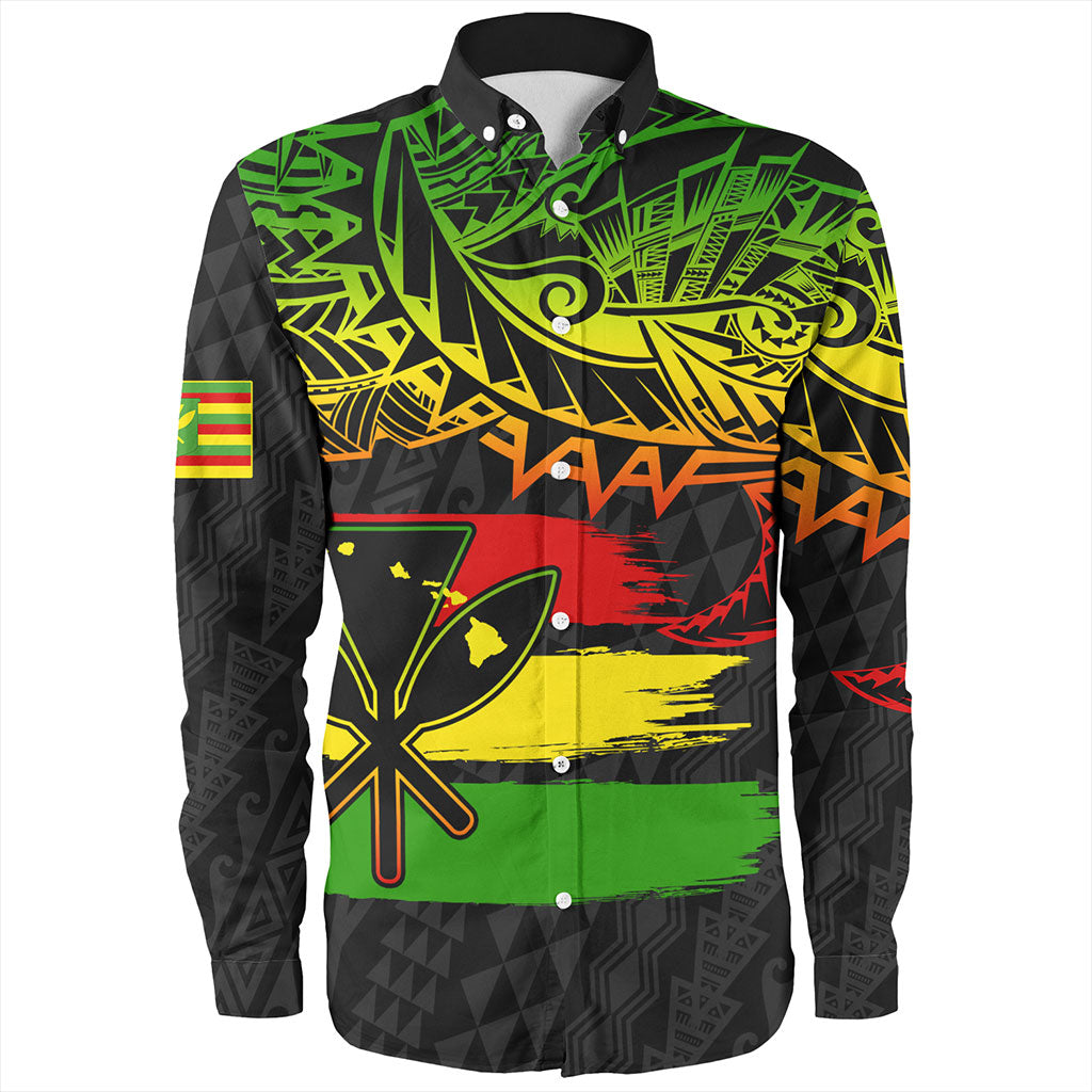 Hawaii Long Sleeve Shirt Kanaka Maoli Tribal Polynesian Grunge Flag