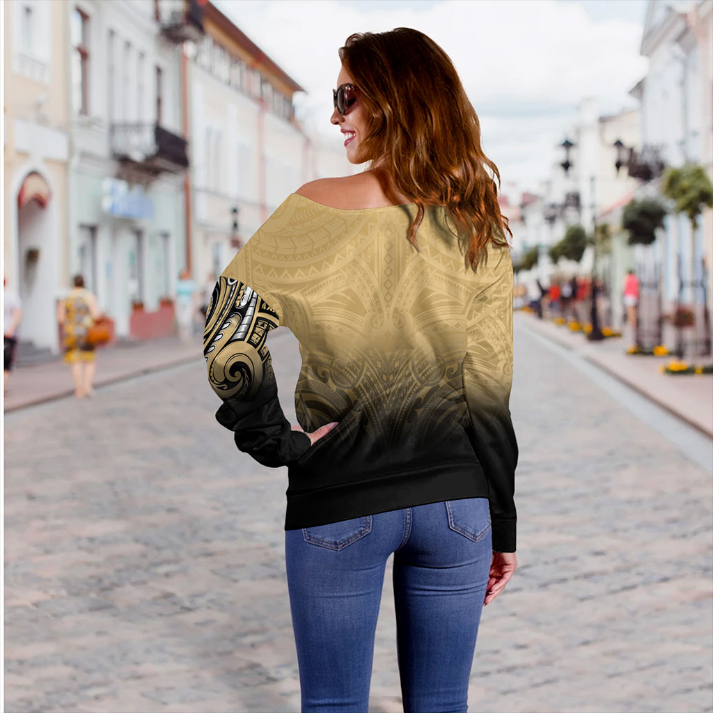 Hawaii Off Shoulder Sweatshirt Kanaka Map Polynesian Tribal Style