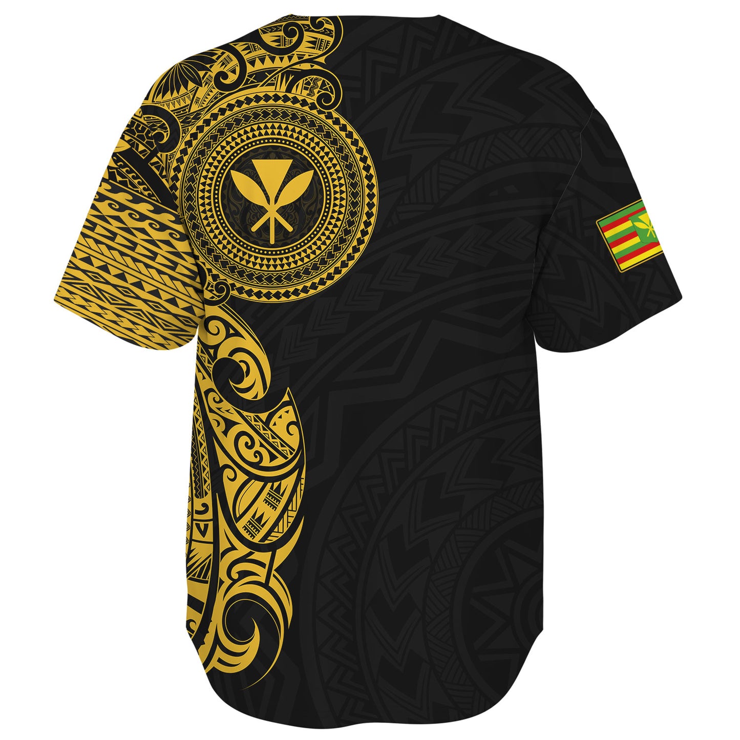 Hawaii Kanaka Maoli Baseball Shirt - Custom Polynesian Half Sleeve Gold Tattoo With Kahili Black