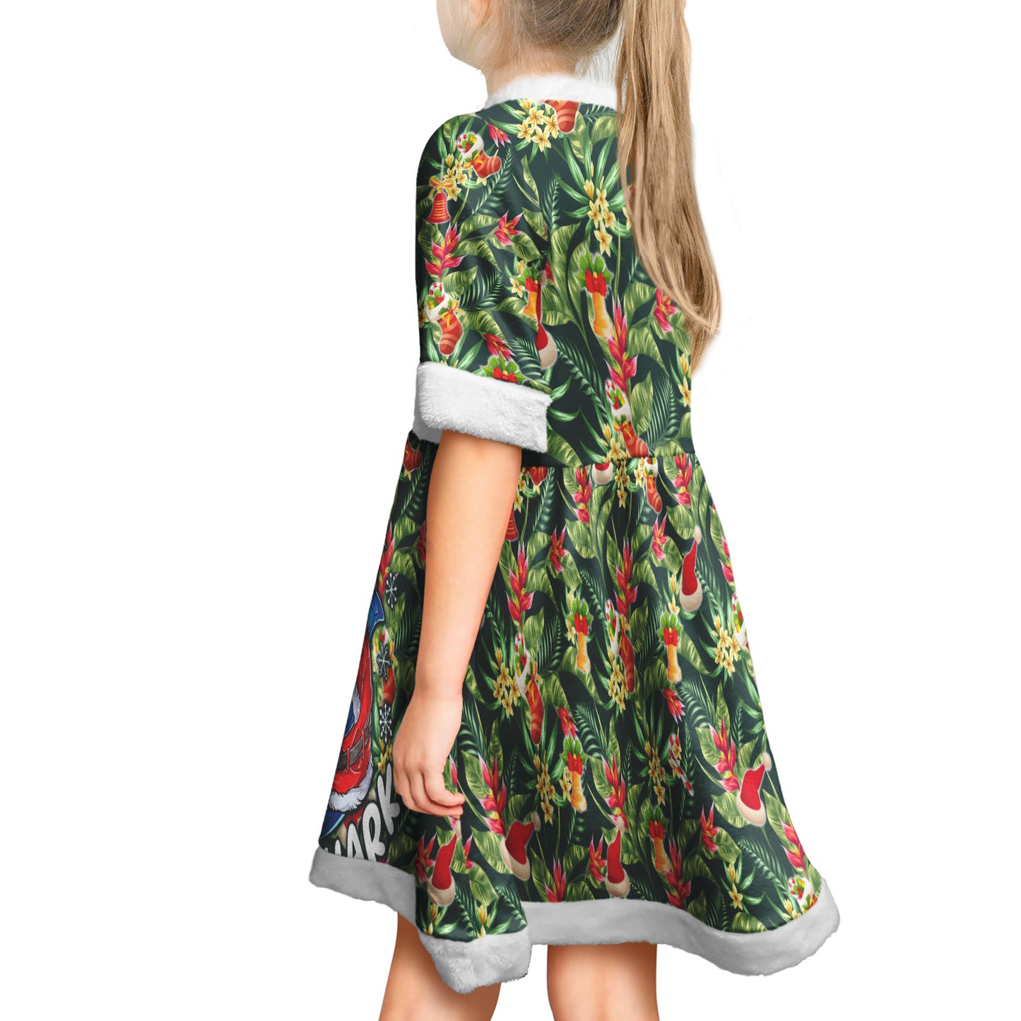 Hawaii Women and Kid Christmas Dress Mele Kalikimaka Santa Shark Tropical Style