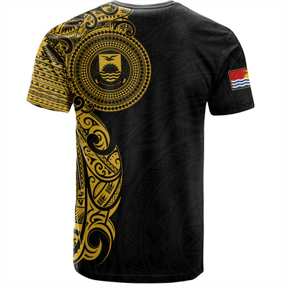 Kiribati T-Shirt Custom Polynesian Half Sleeve Gold Tattoo With Seal Black