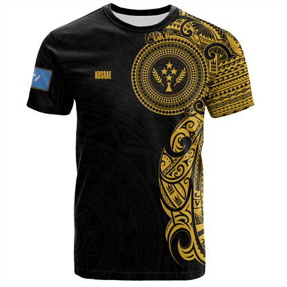 Kosrae T-Shirt Custom Polynesian Half Sleeve Gold Tattoo With Seal Black