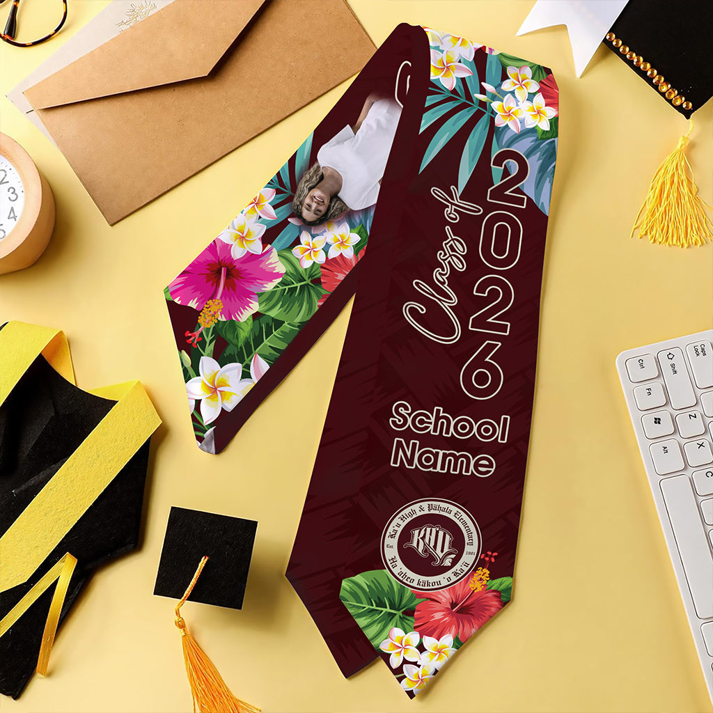 Hawaii Graduation Stole Custom Kaʻū High & Pāhala Elementary School Class 2026 Tropical Hibiscus Island Style