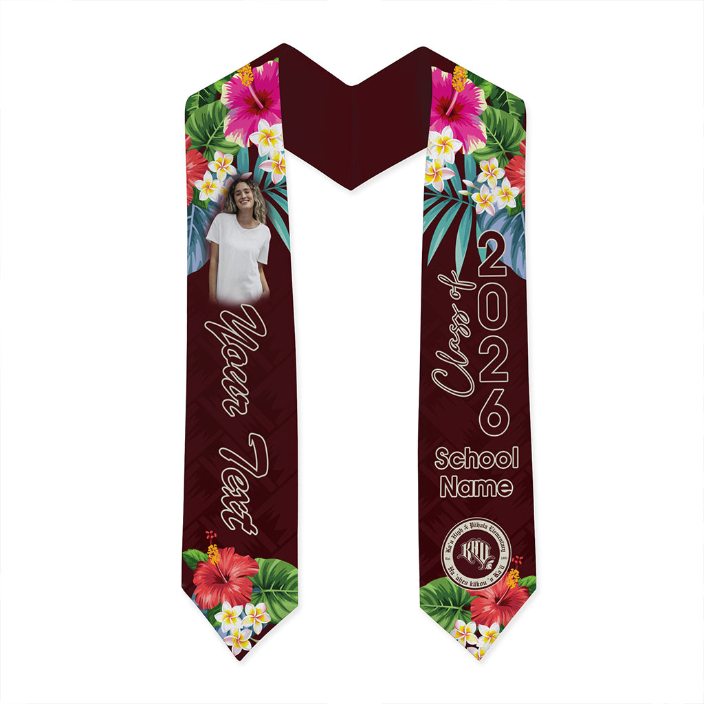 Hawaii Graduation Stole Custom Kaʻū High & Pāhala Elementary School Class 2026 Tropical Hibiscus Island Style