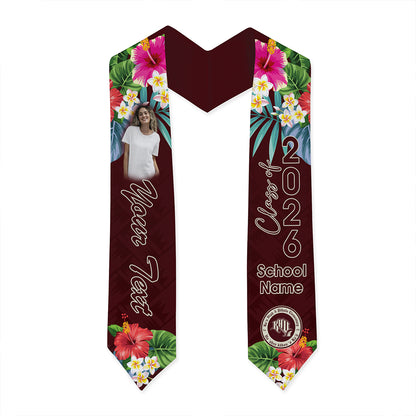 Hawaii Graduation Stole Custom Kaʻū High & Pāhala Elementary School Class 2026 Tropical Hibiscus Island Style
