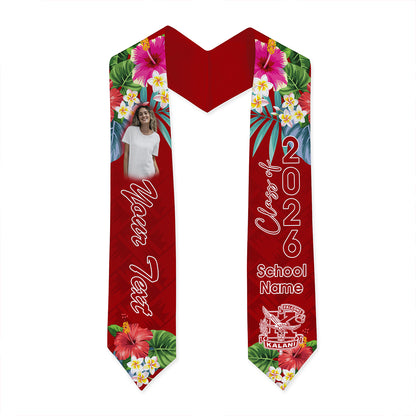 Hawaii Graduation Stole Custom Kalani High School Class 2026 Tropical Hibiscus Island Style