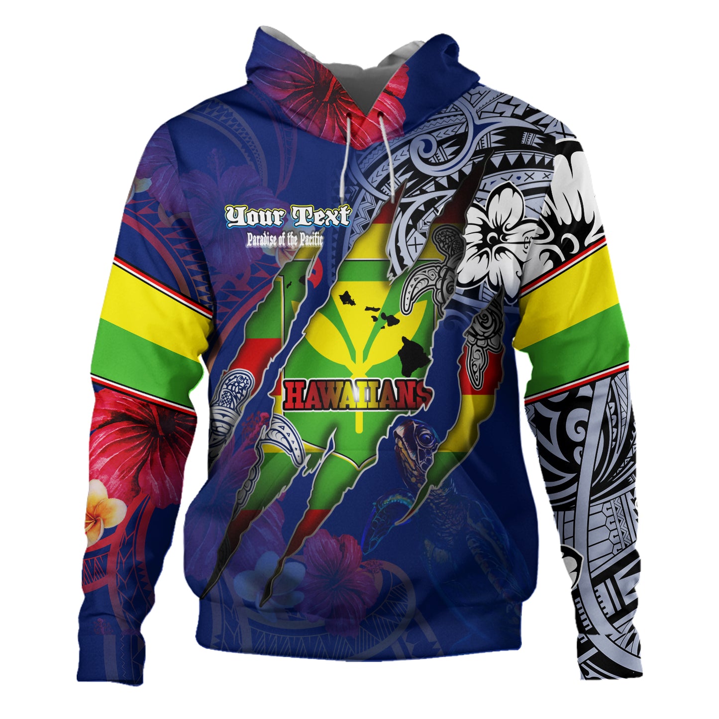 Hawaii Hoodie Custom Kanaka Maoli Blood Inside Me Polynesian Sleeve Tattoo Tropical Blue