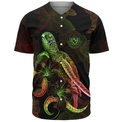 Hawaii Baseball Shirt Sea Turtle With Blooming Hibiscus Flowers Reggae