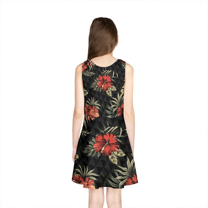 Hawaii Girls Sleeveless Sundress Kanaka Kakau Hibiscus