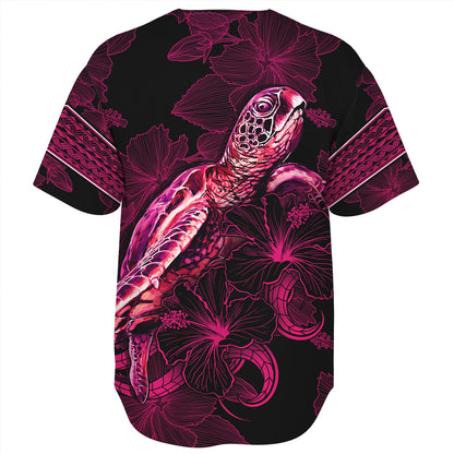 Hawaii Kanaka Maoli Baseball Shirt Sea Turtle With Blooming Hibiscus Flowers Tribal Maroon