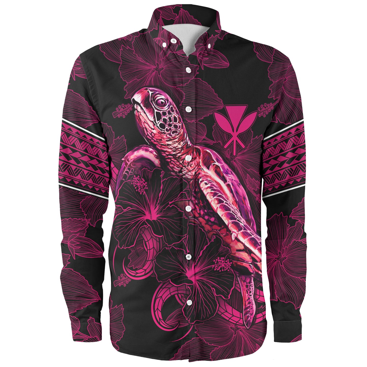 Hawaii Kanaka Maoli Long Sleeve Shirt Sea Turtle With Blooming Hibiscus Flowers Tribal Maroon