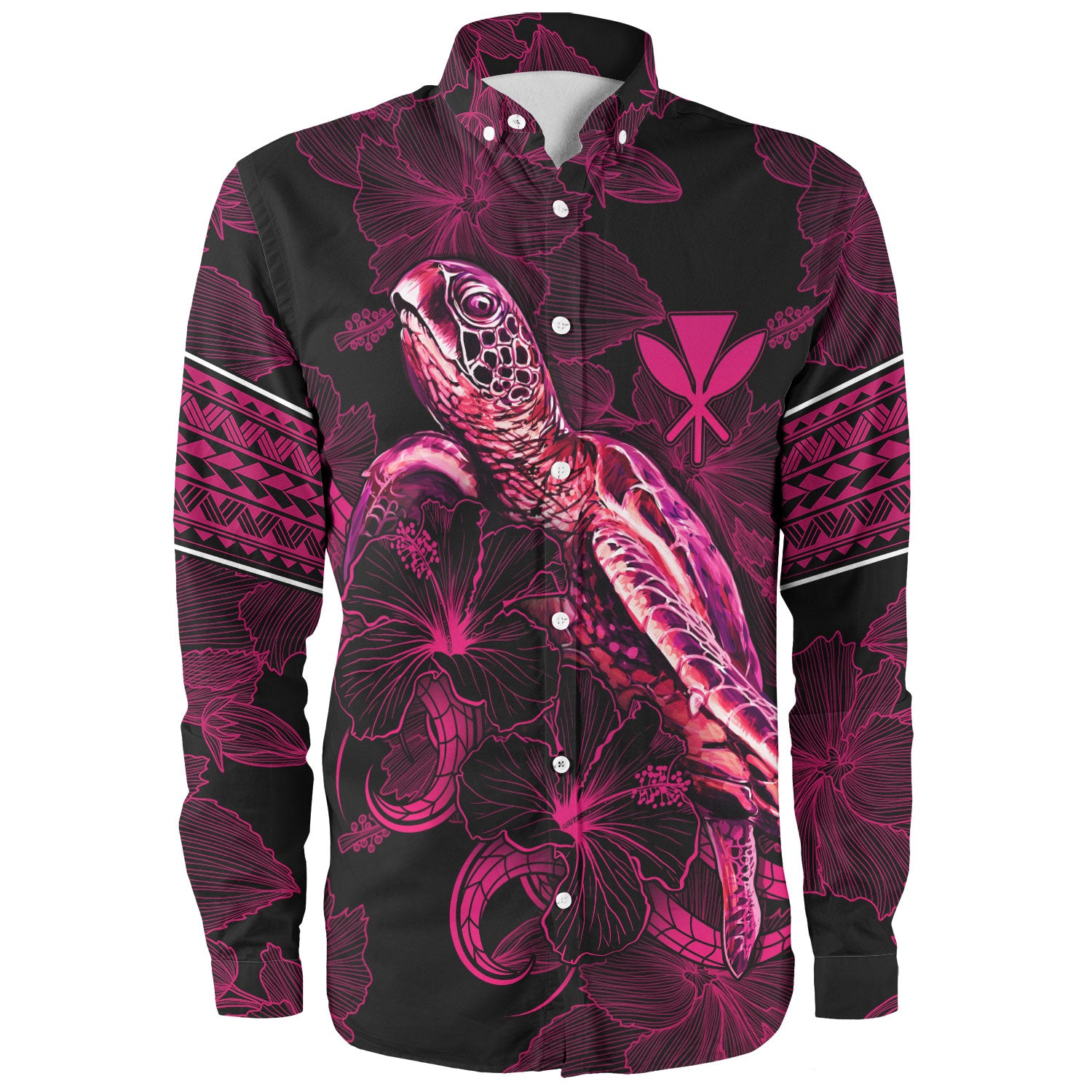 Hawaii Kanaka Maoli Long Sleeve Shirt Sea Turtle With Blooming Hibiscus Flowers Tribal Maroon