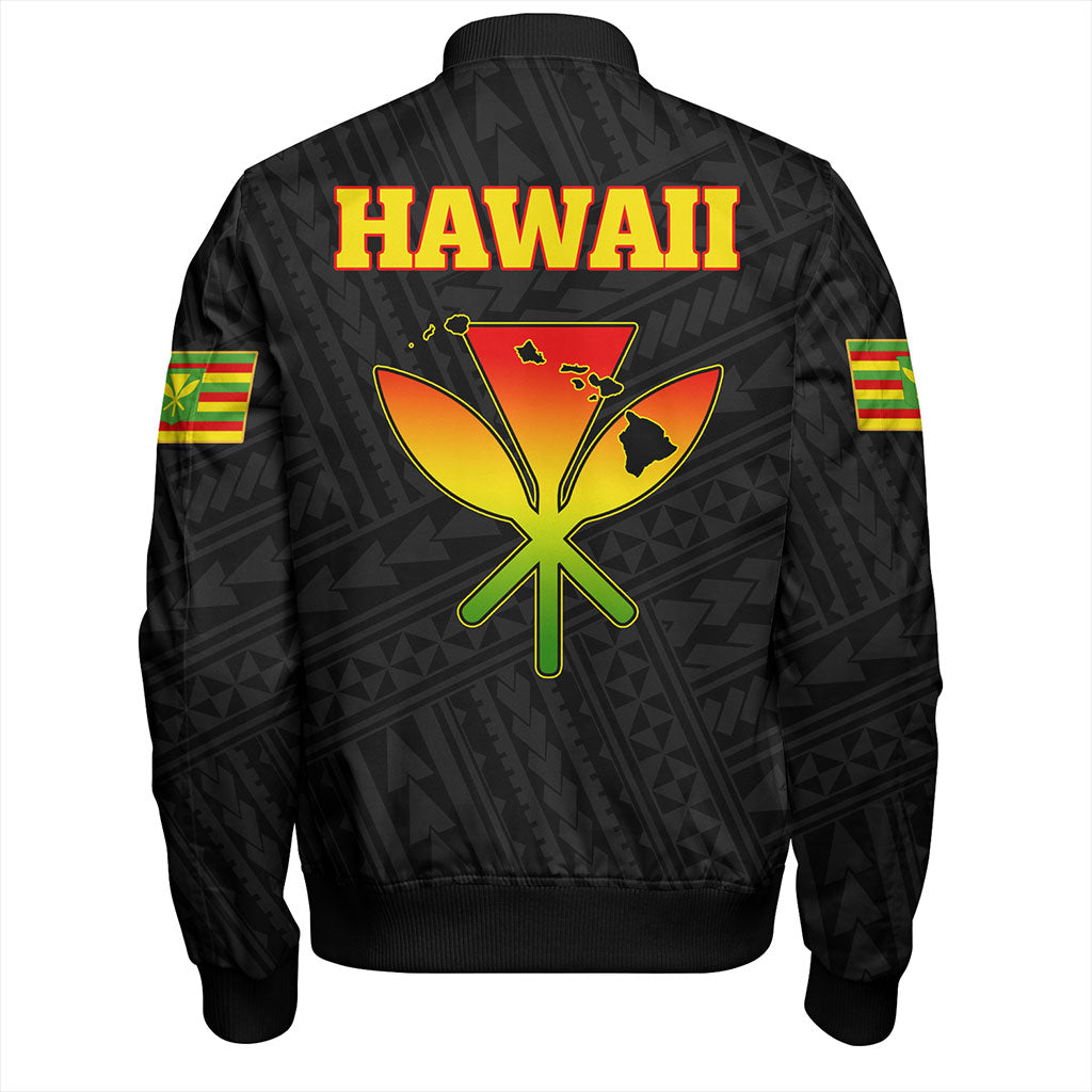 Hawaii Bomber Jacket Kanaka Maoli Floral Puakenikeni Lei Reggae