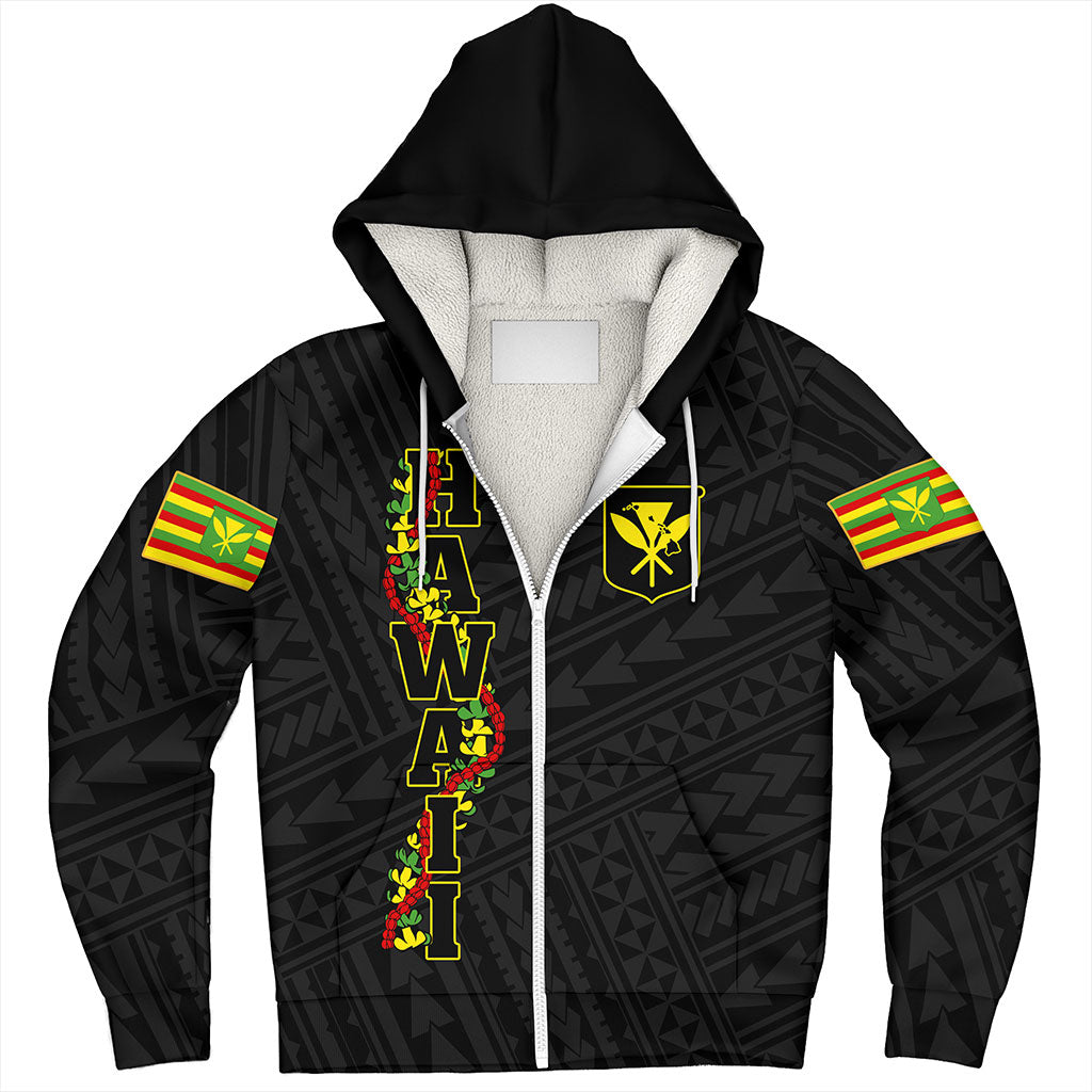 Hawaii Sherpa Hoodie Kanaka Maoli Floral Puakenikeni Lei Reggae