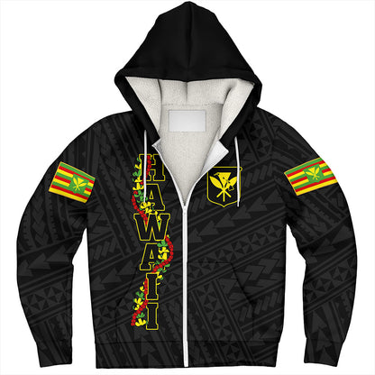Hawaii Sherpa Hoodie Kanaka Maoli Floral Puakenikeni Lei Reggae