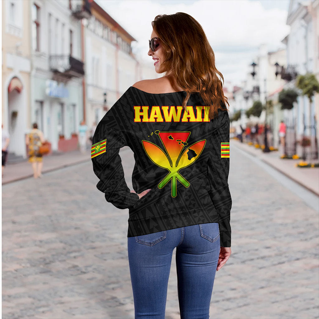 Hawaii Off Shoulder Sweatshirt Kanaka Maoli Floral Puakenikeni Lei Reggae