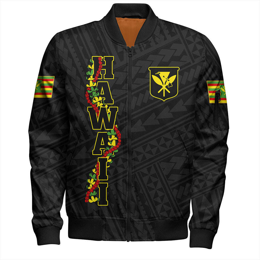 Hawaii Bomber Jacket Kanaka Maoli Floral Puakenikeni Lei Reggae