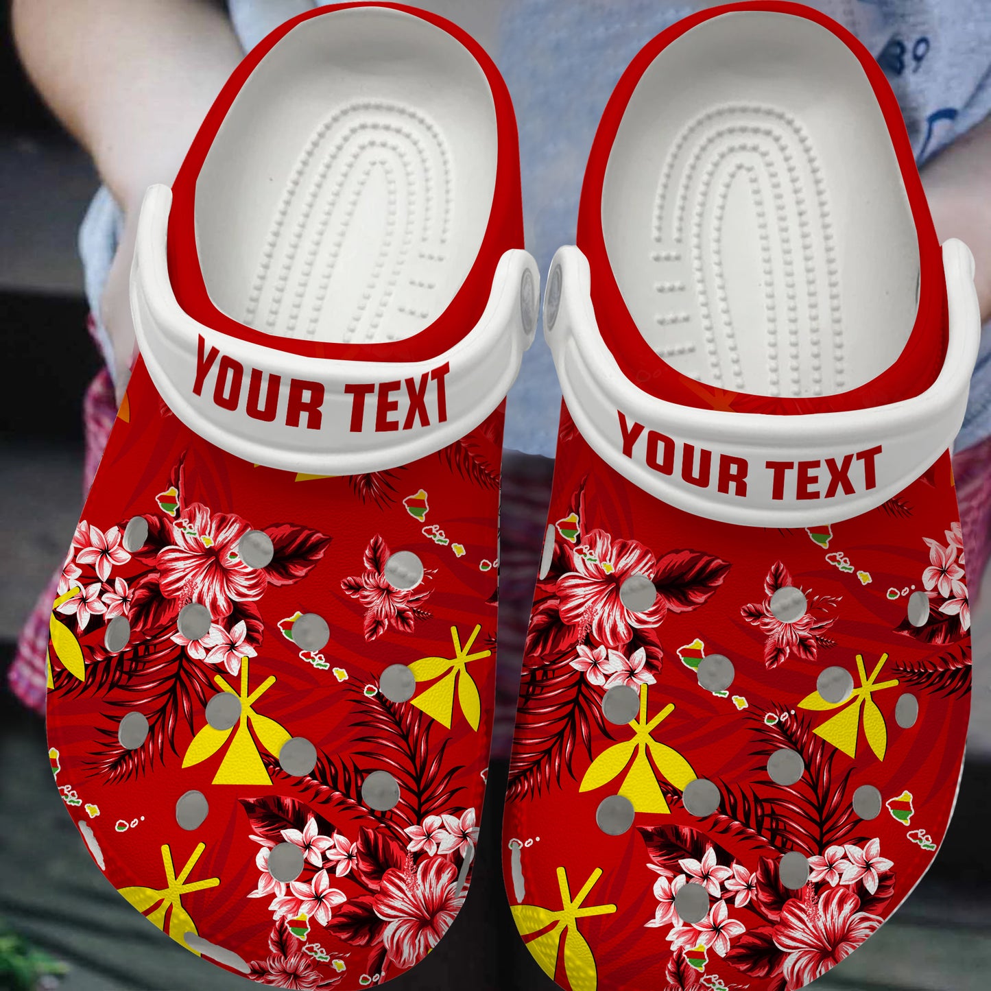 Hawaii Clogs Shoes Custom Text Kanaka Maoli Hibiscus Tropical