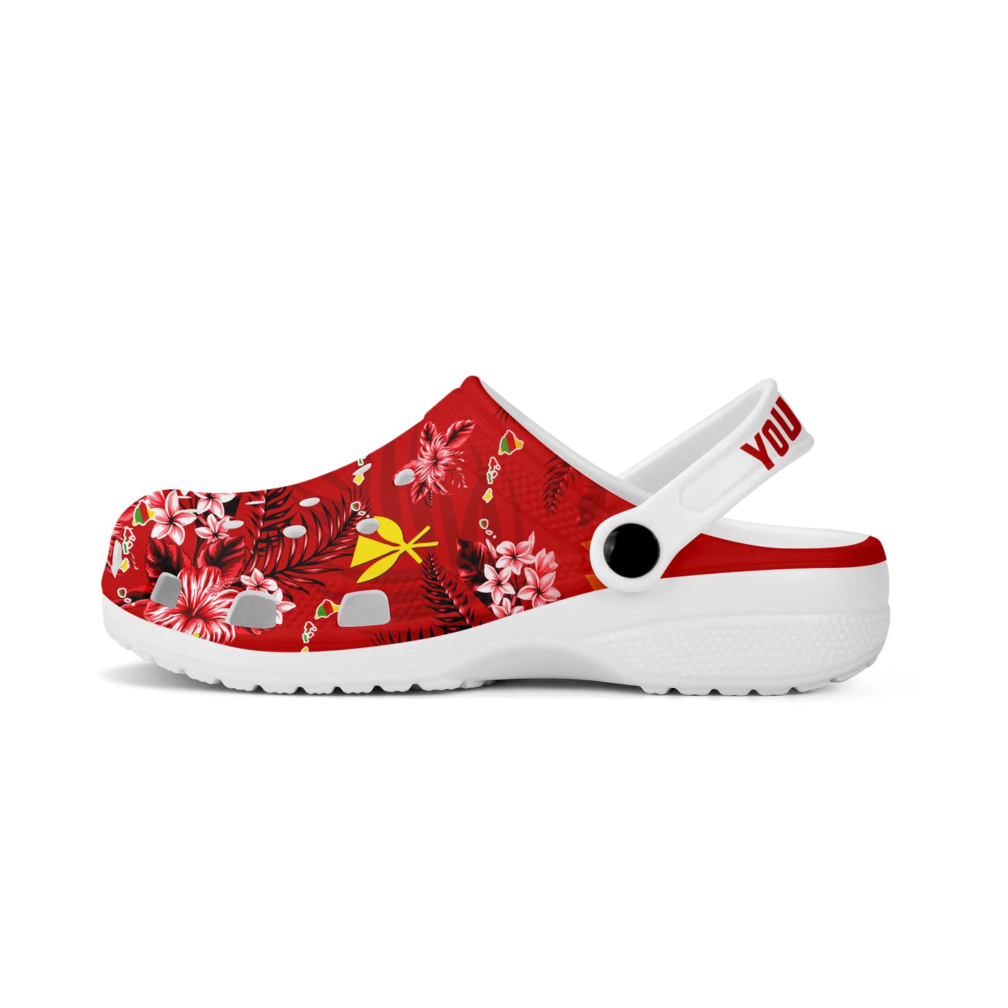 Hawaii Clogs Shoes Custom Text Kanaka Maoli Hibiscus Tropical