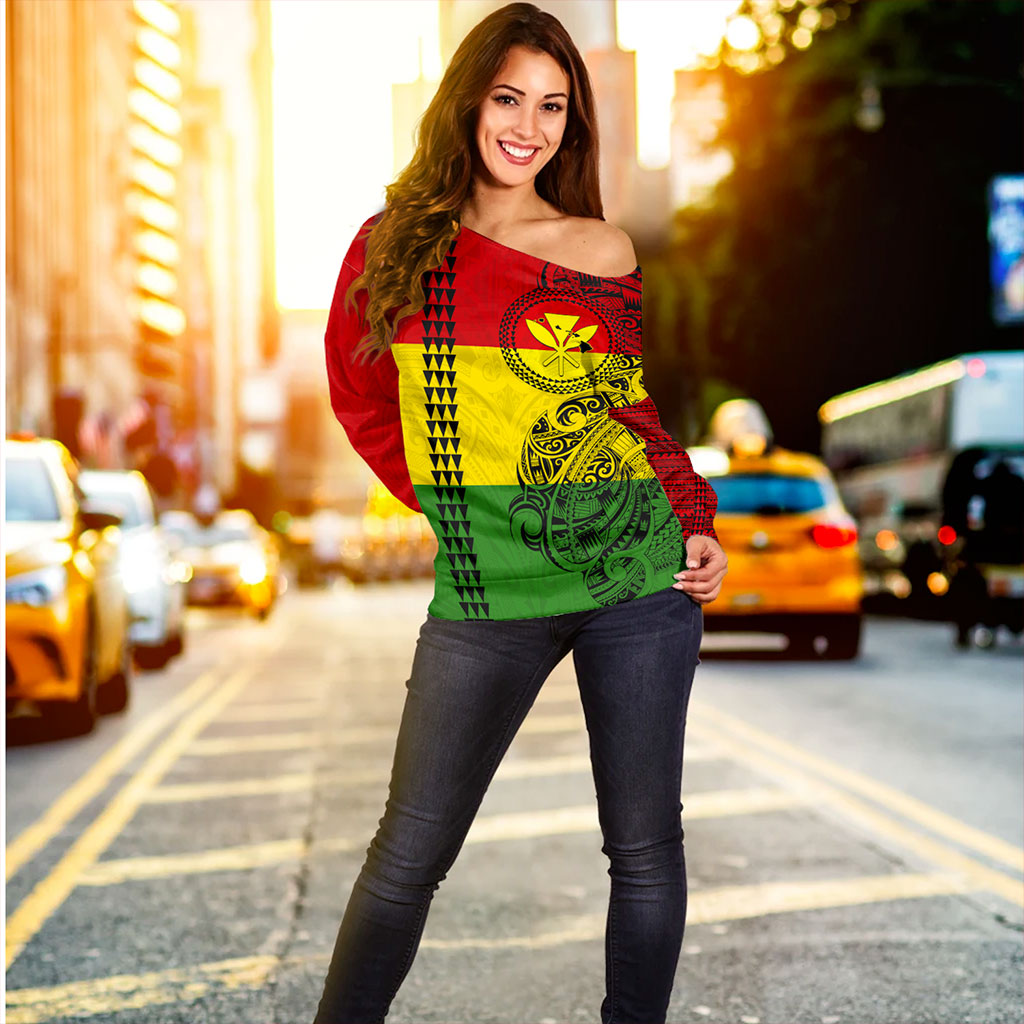 Hawaii Off Shoulder Sweatshirt Kanaka Maoli With Map Tribal Polynesian