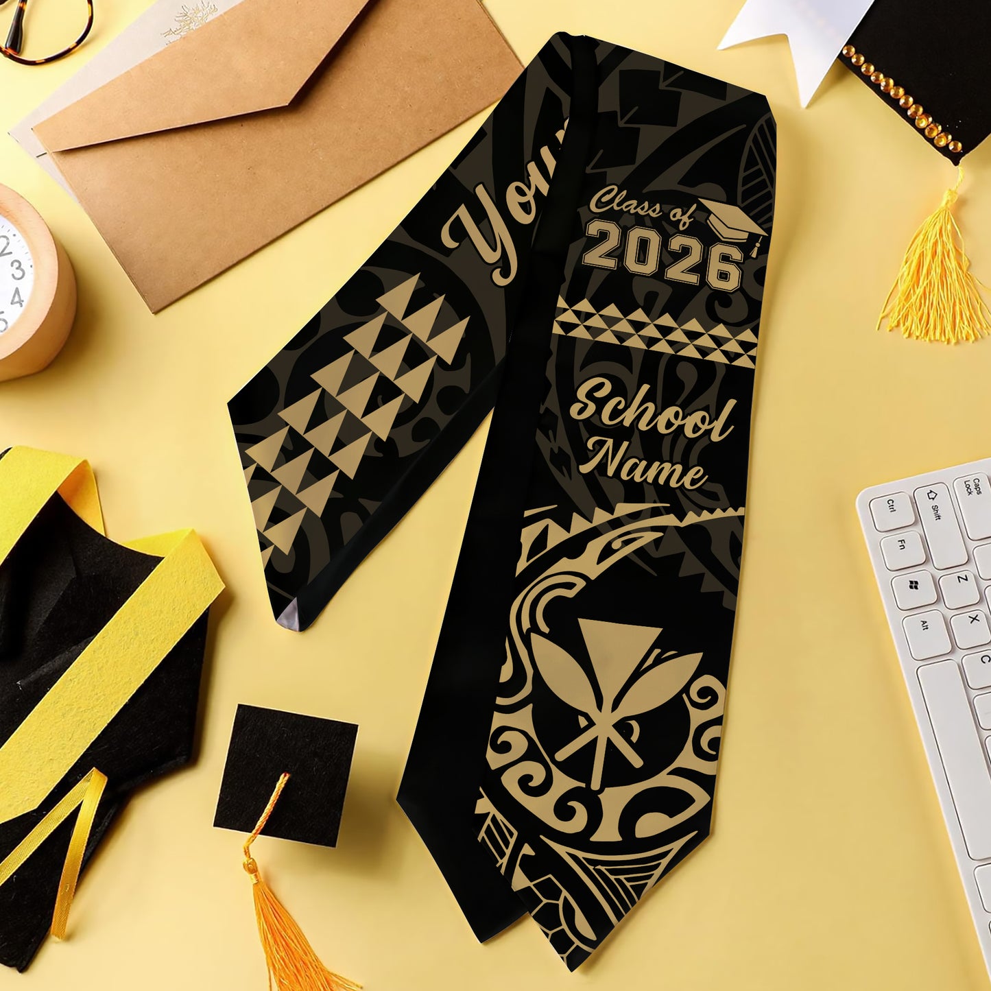 Hawaii Graduation Stole Custom Class 2026 Kanaka Maoli Kakau Style