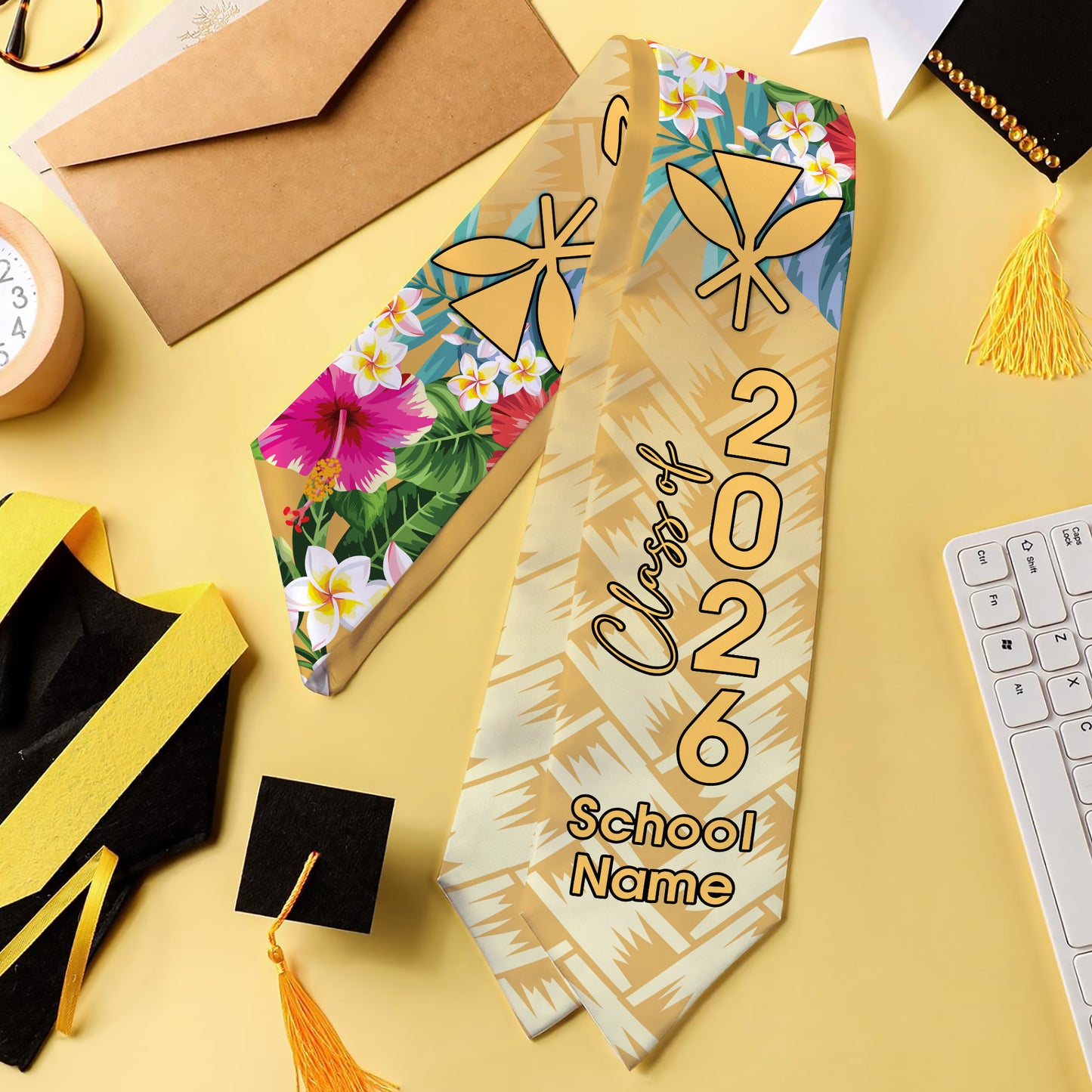 Hawaii Graduation Stole Custom Class 2026 Tropical Hibiscus Island Pride