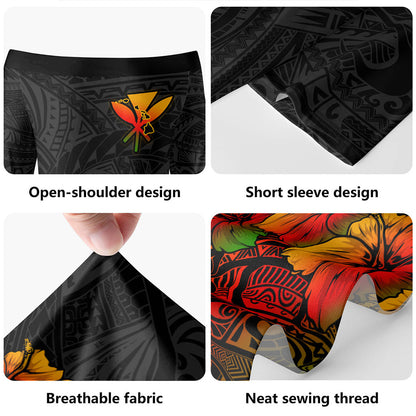 Hawaii Short Sleeve Off The Shoulder Lady Dress Kanaka Map Style Tropical