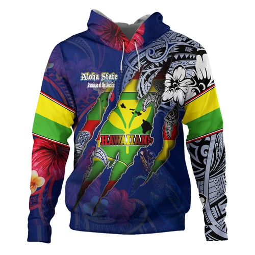 Hawaii Hoodie Custom Kanaka Maoli Blood Inside Me Polynesian Sleeve Tattoo Tropical Blue