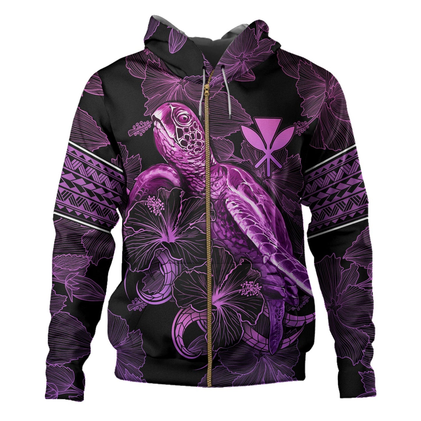 Hawaii Kanaka Maoli Hoodie Sea Turtle With Blooming Hibiscus Flowers Tribal Purple