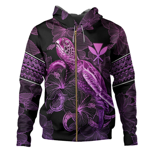 Hawaii Kanaka Maoli Hoodie Sea Turtle With Blooming Hibiscus Flowers Tribal Purple