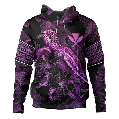 Hawaii Kanaka Maoli Hoodie Sea Turtle With Blooming Hibiscus Flowers Tribal Purple
