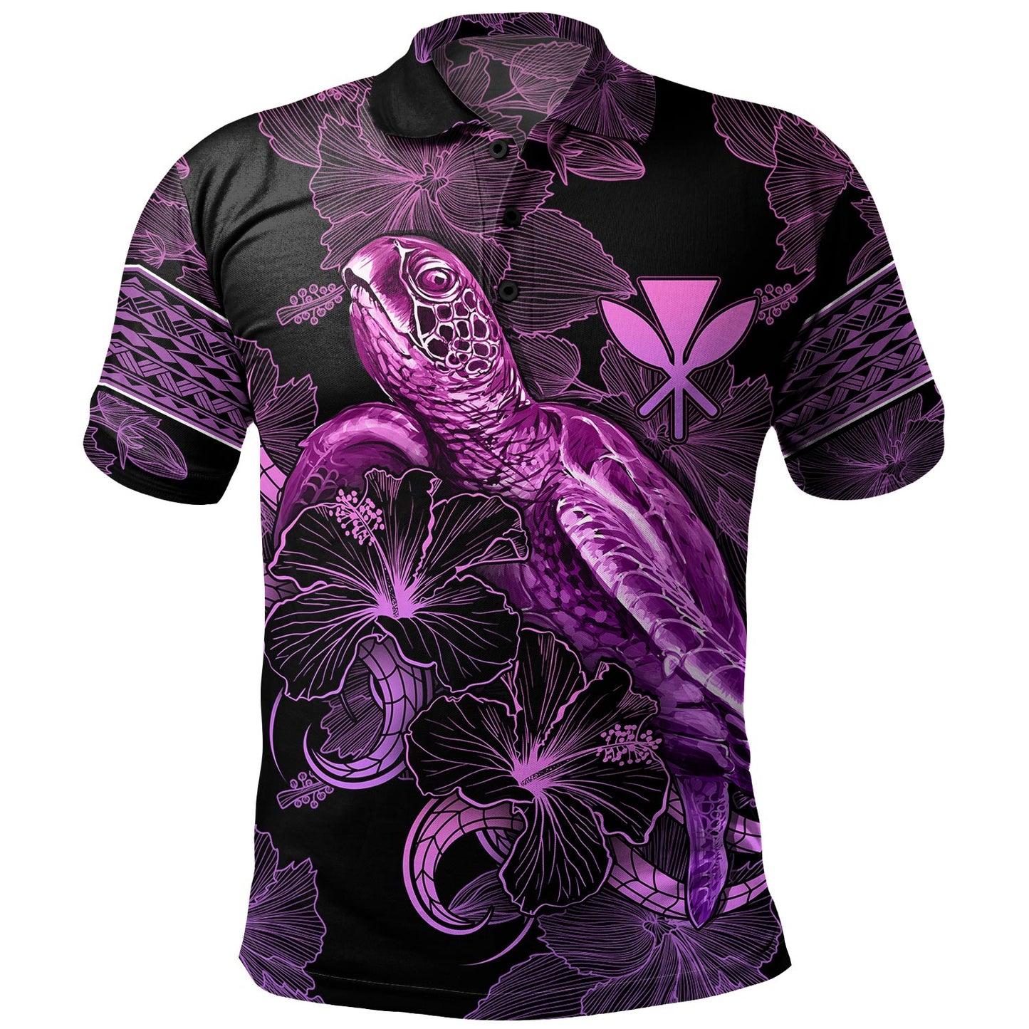 Hawaii Kanaka Maoli Polo Shirt Sea Turtle With Blooming Hibiscus Flowers Tribal Purple