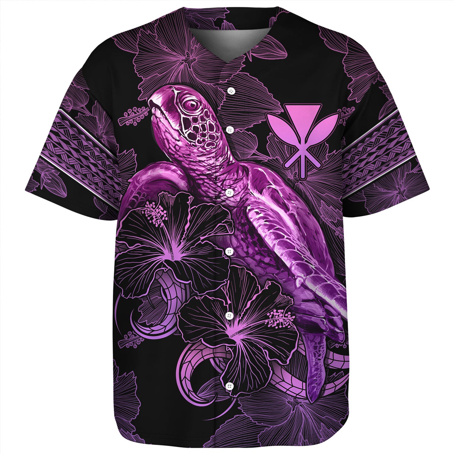 Hawaii Kanaka Maoli Baseball Shirt Sea Turtle With Blooming Hibiscus Flowers Tribal Purple