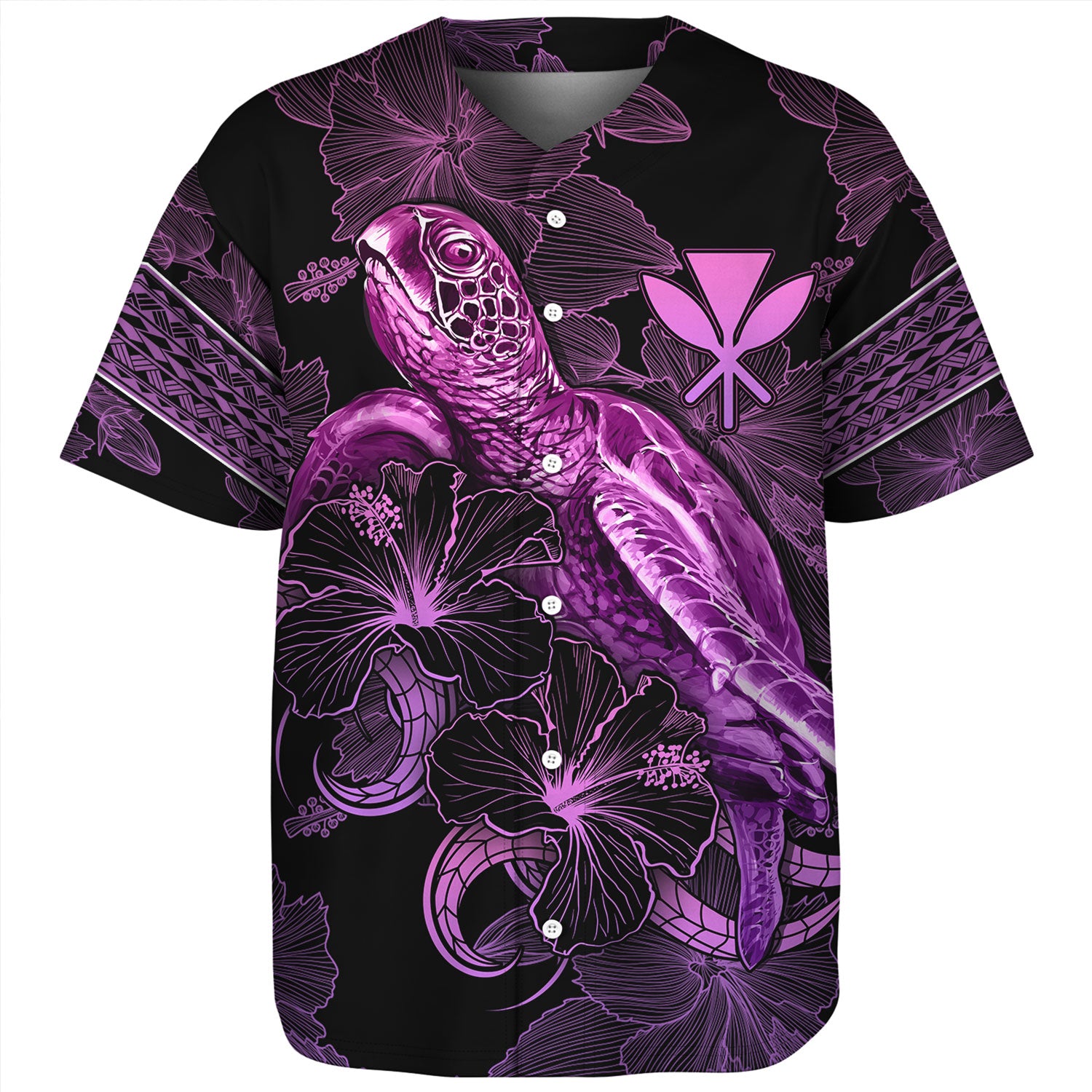 Hawaii Kanaka Maoli Baseball Shirt Sea Turtle With Blooming Hibiscus Flowers Tribal Purple