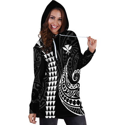 Hawaii Hoodie Dress Kanaka Kakau Style White