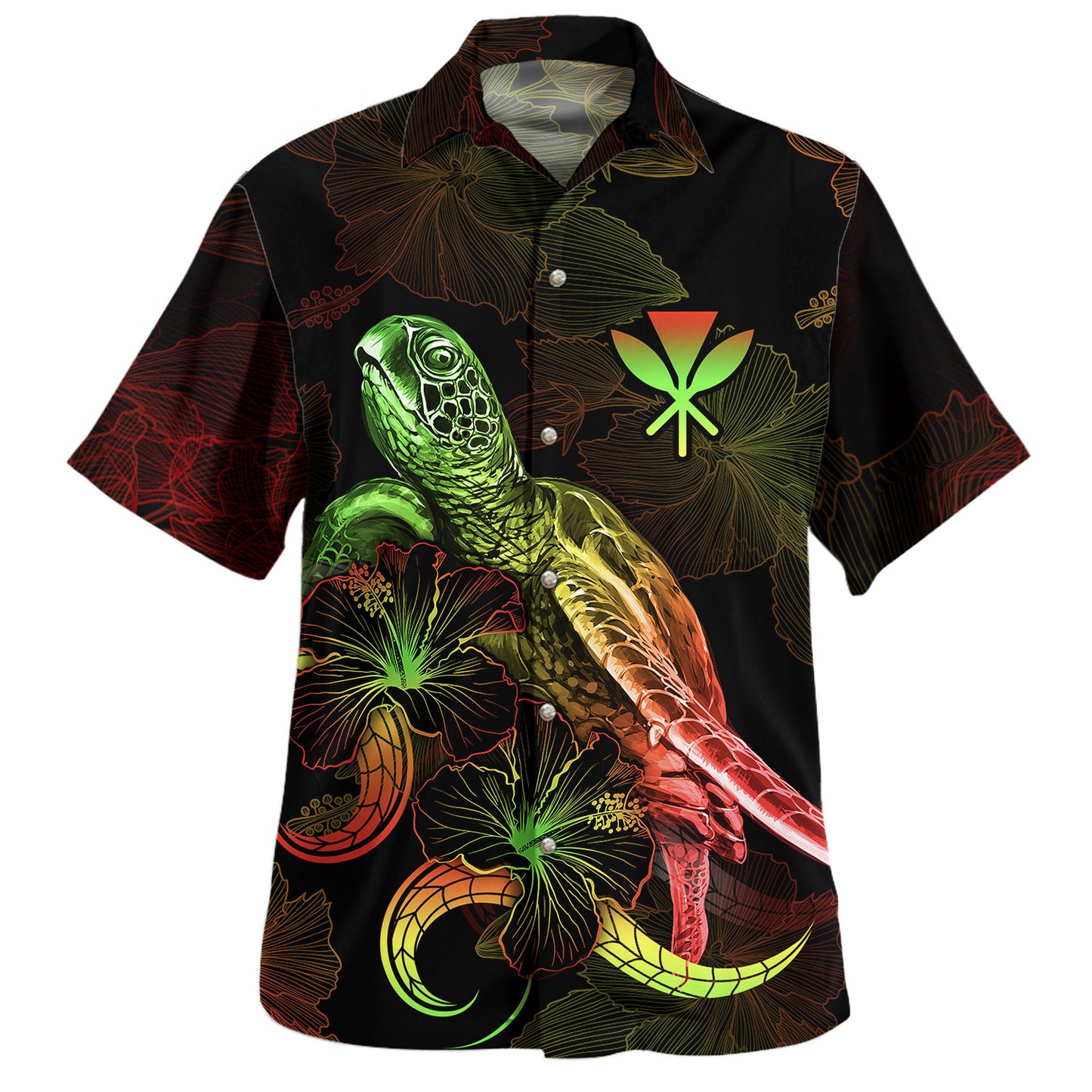 Hawaii Hawaiian Shirt Sea Turtle With Blooming Hibiscus Flowers Reggae