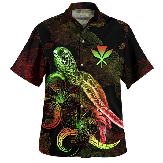 Hawaii Hawaiian Shirt Sea Turtle With Blooming Hibiscus Flowers Reggae