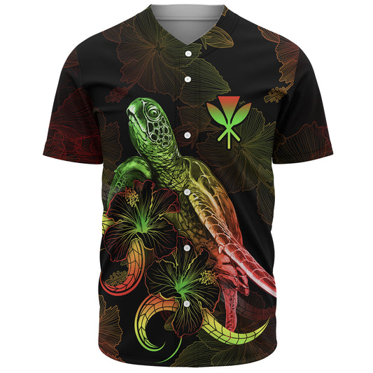 Hawaii Baseball Shirt Sea Turtle With Blooming Hibiscus Flowers Reggae