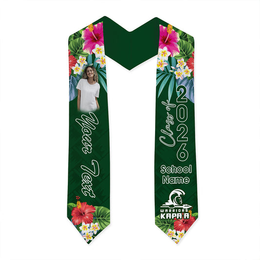 Hawaii Graduation Stole Custom Kapaa High School Class 2026 Tropical Hibiscus Island Style