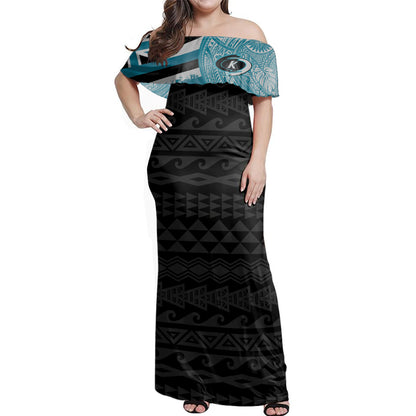Hawaii Woman Off Shoulder Long Dress Kapolei High School With Crest Style