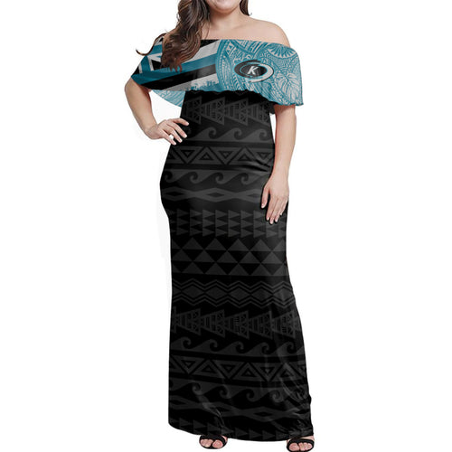 Hawaii Woman Off Shoulder Long Dress Kapolei High School With Crest Style