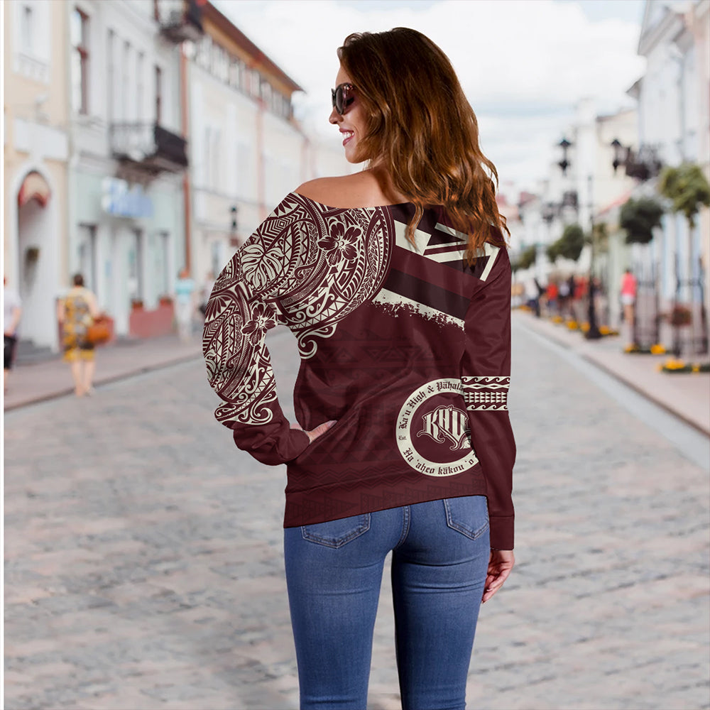 Hawaii Off Shoulder Sweatshirt Kau High & Pahala Elementary School With Crest Style