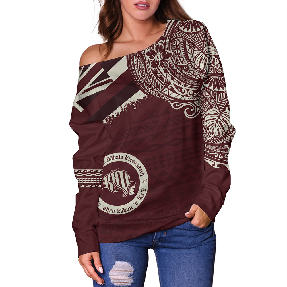 Hawaii Off Shoulder Sweatshirt Kau High & Pahala Elementary School With Crest Style