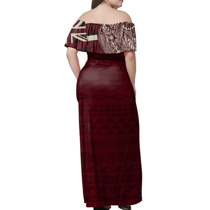 Hawaii Woman Off Shoulder Long Dress Kau High and Pahala Elementary School With Crest Style