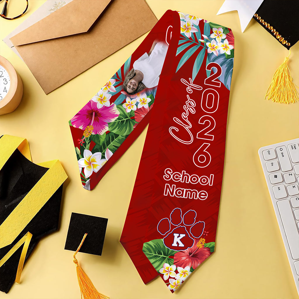 Hawaii Graduation Stole Custom Keaʻau High School Class 2026 Tropical Hibiscus Island Style
