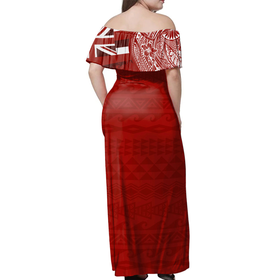 Hawaii Woman Off Shoulder Long Dress Keaau High School With Crest Style