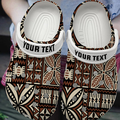 Fiji Clogs Shoes Custom Text Kesakesa Masi Diamond Tapa Tribal