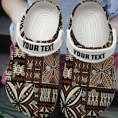 Fiji Clogs Shoes Custom Text Kesakesa Masi Diamond Tapa Tribal