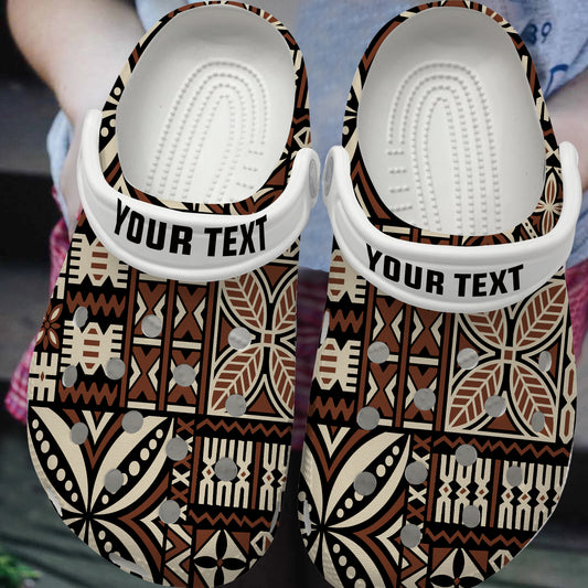 Fiji Clogs Shoes Custom Text Kesakesa Masi Diamond Tapa Tribal
