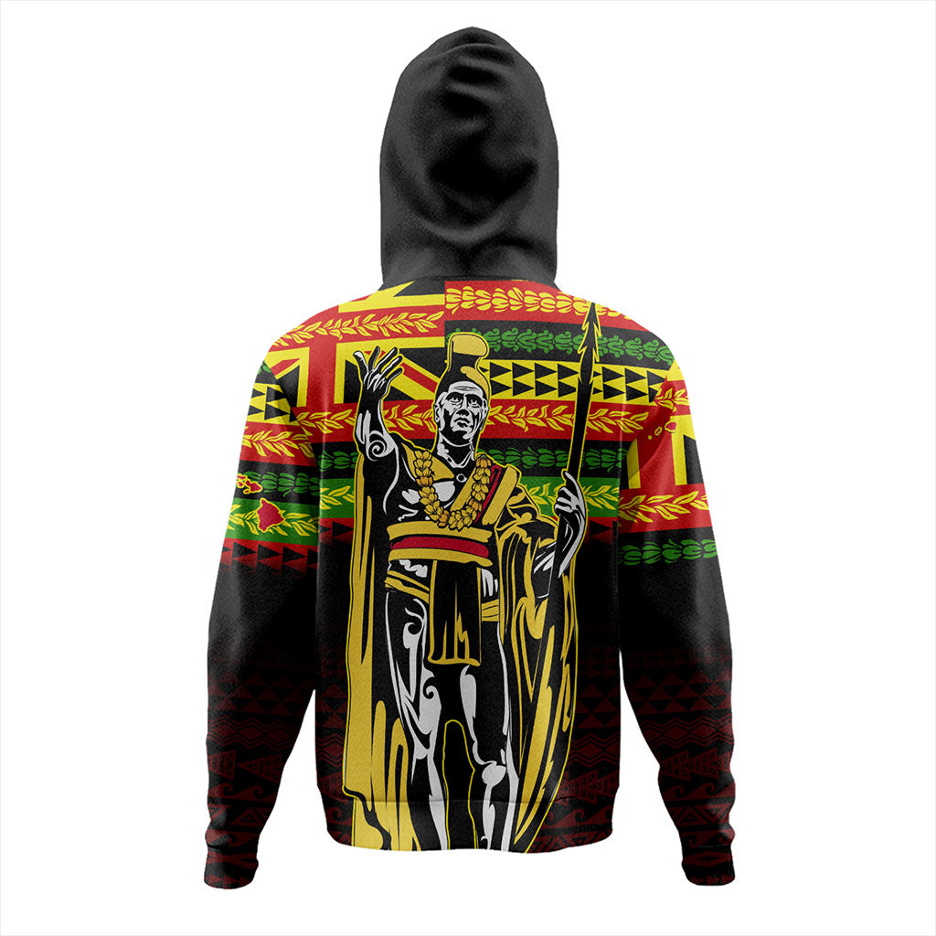 Hawaii Hoodie King Kamehameha Flag Kanaka Maoli Tribal With Flower Lie